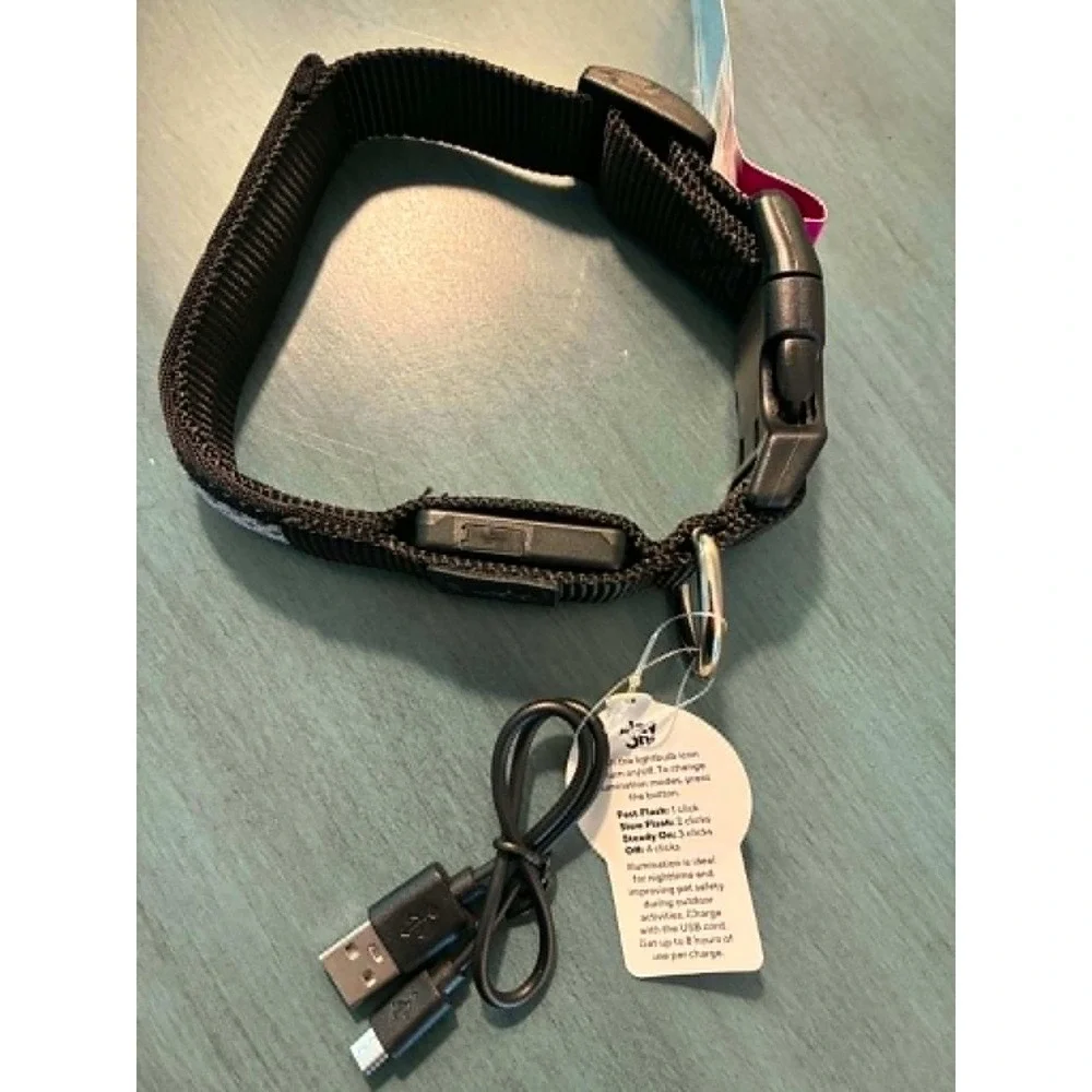Play On! Dog Accessory Set XS/S Pink Black‎ LED Collar Leash Bark Bling Necklace